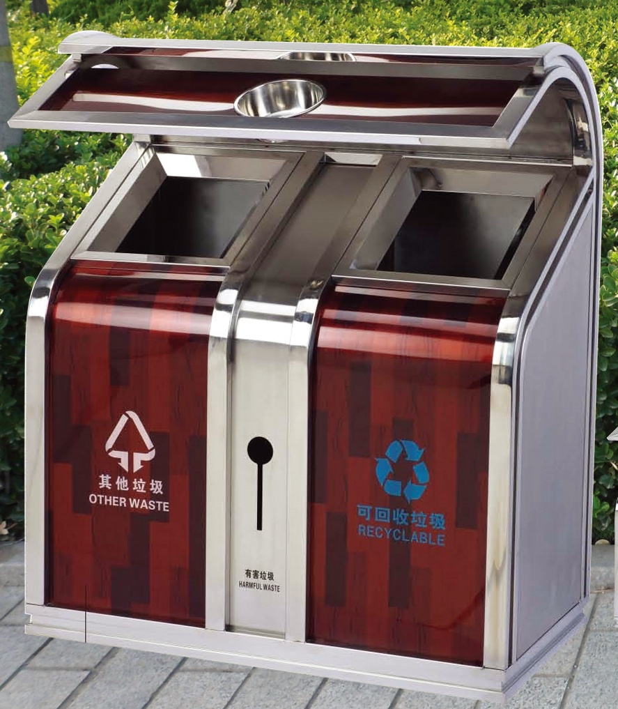 青島不銹鋼分類垃圾桶，煙臺不銹鋼果皮箱